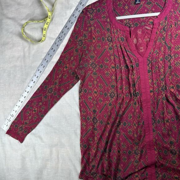 Lucky Brand Womens Sz M peasant knit top tucks V-neck long sleeve tunic Boho - Picture 7 of 7